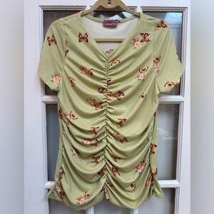 Ragdoll Stretchy Floral Butterfly Sage Green Top Blouse Plus Size 1X